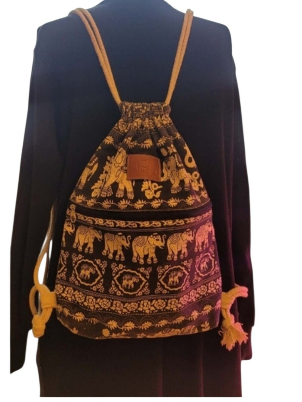 Black & White Elephant Print Drawstring Backpack/purse